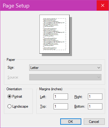The Page Set Up dialog